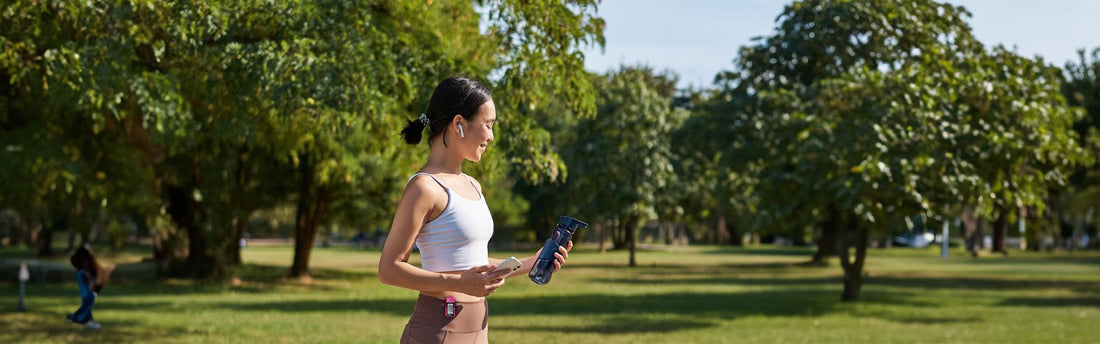 Person walking outdoors for mental health & anxiety relief