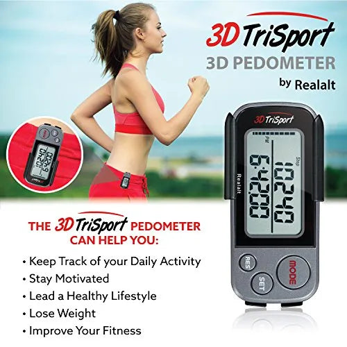 3DTriSport Pedometer for Walking with Clip and Lanyard