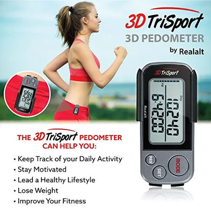 3DTriSport Pedometer for Walking with Clip and Lanyard