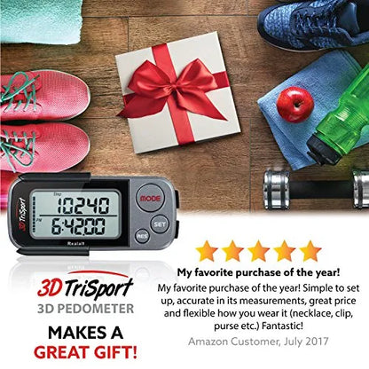 3DTriSport Pedometer for Walking with Clip and Lanyard